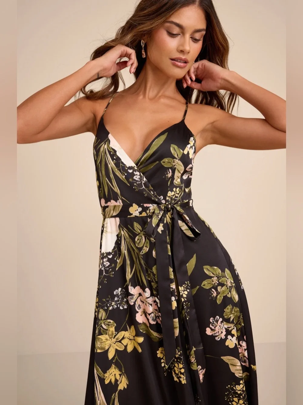 Lulu’s Still the One Black Floral Print Satin Maxi Dress - Picture 4 of 13